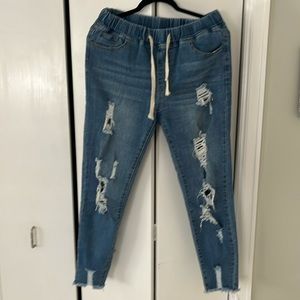 Women’s jeans ripped style drawstring waist